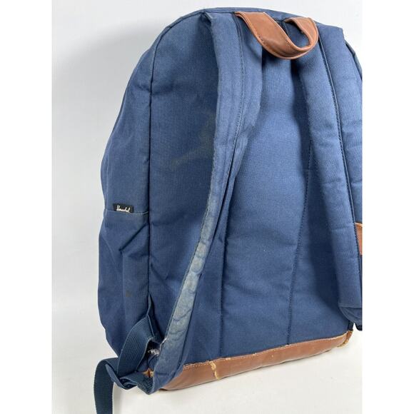HERSCHEL Backpack Pop Quiz Canvas Leather Trim Waterproof Blue 22L - Picture 3 of 16